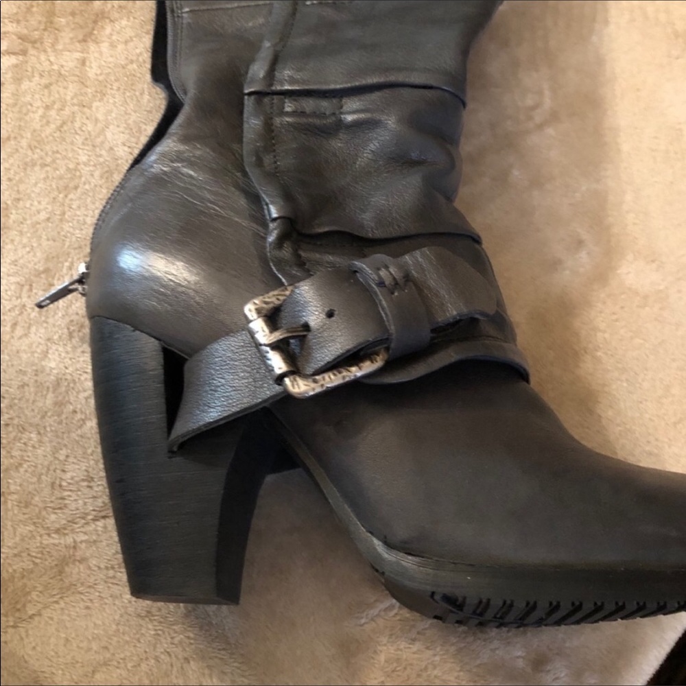 Gray high leather boots
